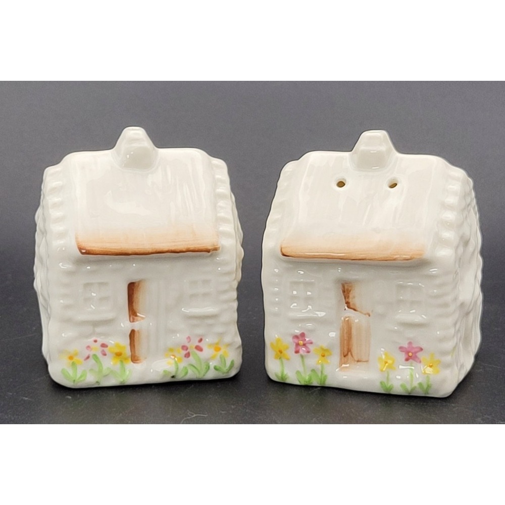 Belleek Ireland Cottage House Salt & Pepper Shakers Porcelain Set